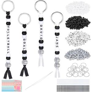762 Pcs DIY Volleyball Keychain Kit Bead Craft Set with Volleyball Beads, Letter Beads, Ribbons & Storage Bags for Volleyball Keychains, Team Gifts & Party Favors