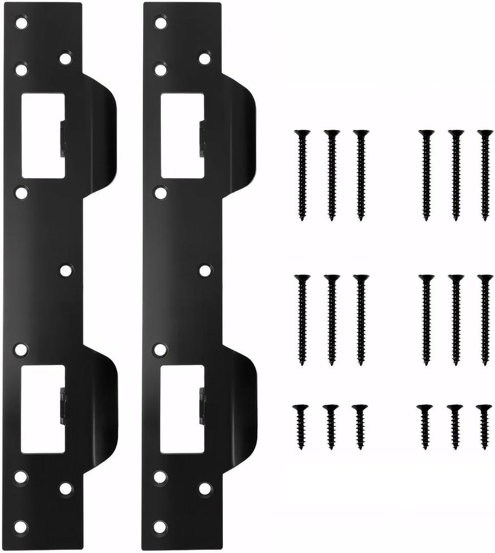 Primst 2 Pack Anti-Kick Door Strike Plate, Heavy-Duty Stainless Steel Security Reinforcement for Deadbolts & Latches - Fits 5-1/2" to 6" Hole Centers for Home Interior & Exterior Doors(Black)