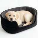 Small Dog Bed Cat Bed 16x20 Inch, Calming Pet Bed for Puppies, Teacup Dogs & Kittens, Half-Enclosed Open-Top Velvet Anti-Anxiety Bed, Machine Washable Cozy Snuggle Bed (Black)