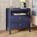 Huuger Nightstand with Charging Station, Blue Nightstand with 2 Drawers, Bed Side Table for Bedroom, Bedside Table with Storage, Modern Nightstands, Metal Knobs, Painted Surface