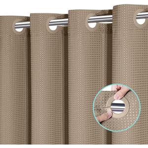 No Hook Shower Curtain, Waffle Weave Thick Fabric Shower Curtain for Bathroom, 258 GSM Luxury Polyester Cloth Bath Curtain with 10 Built in Grommets, 72W x 74H, Beige (72"W x 74"L (Pack of 1))