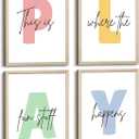 Kids Playroom Wall Art Decor Play Room Poster Baby Boy Kids Nursery Canvas Wall Decor Toddler Children Playroom Print Artwork Let's Play Sign Pictures for Bedroom Set of 4 8x10 Inch Wooden Frame