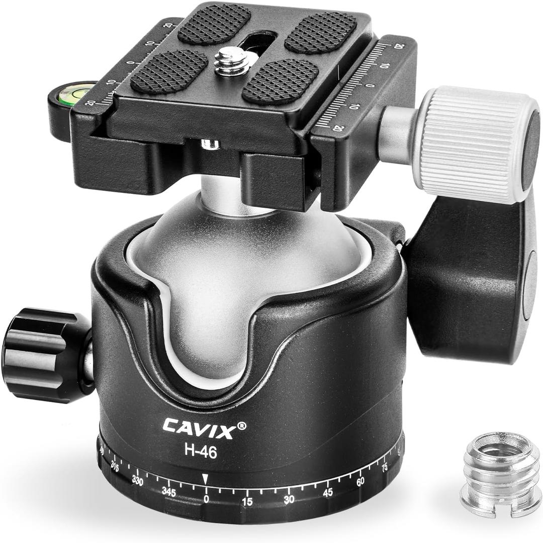 Tripod Ball Head, CAVIX H-46 Metal Ball Head Camera Tripod Head 44lbs/20kg Load with Arca Swiss Quick Release Plate for Tripod, Monopod, DSLR, Camera