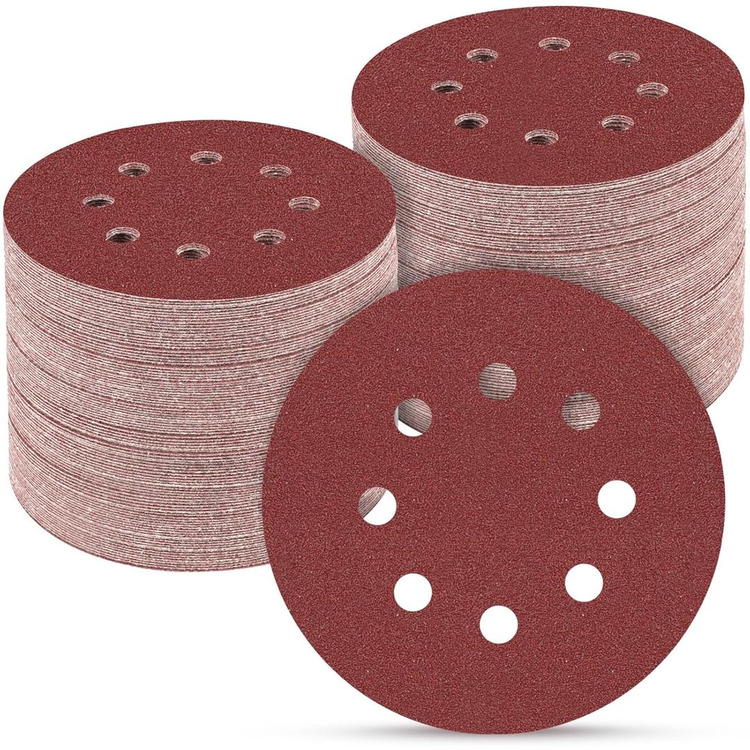 100 PCS 5 Inch Sanding Discs 120 Grit, Round Hook and Loop Sandpaper for Random Orbital Sander