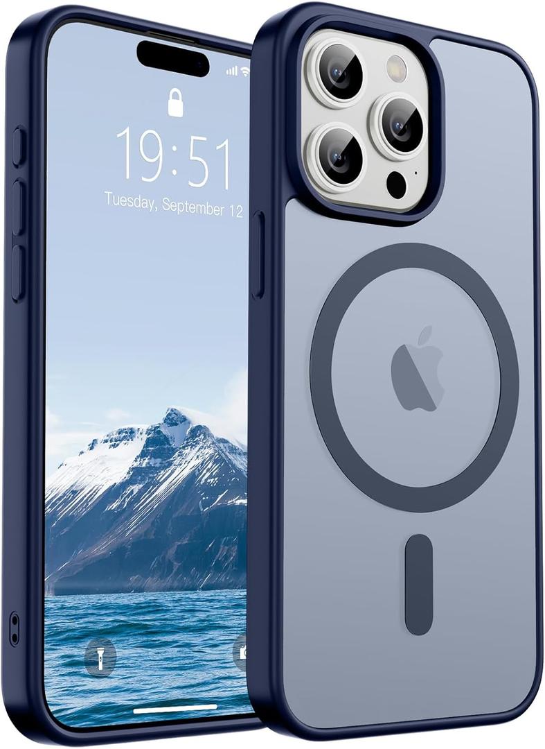 SUPFINE Magnetic for iPhone 15 Pro Max Case (Compatible with MagSafe) (Military Grade Drop Protection) Slim Translucent Matte Shockproof with Anti-Fingerprint Phone Case,Navy Blue