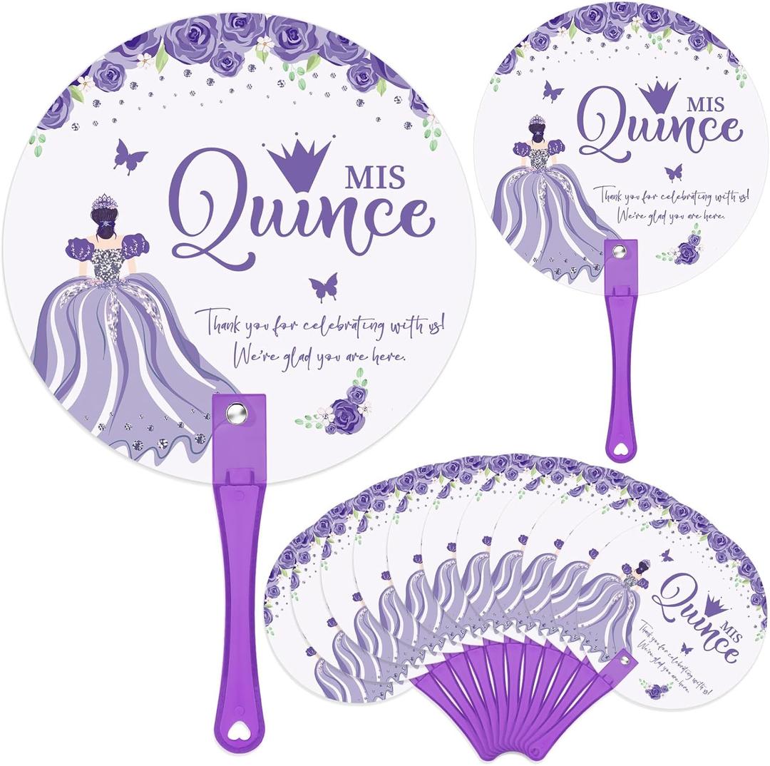25 Quinceanera Party Favors for Guests Quinceanera Hand Fans Bulk Christmas Plastic Handheld Fans Mis Quince Gift for Girls Sweet 15 Birthday Party Decor Gift Adults Souvenirs (Purple)