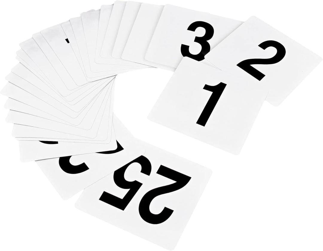 New Star Foodservice 23114 1-25 Double Sided Table Numbers, 4" x 4" Inch, White