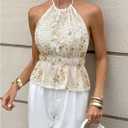 MakeMeChic Women's Sequin Floral Embroidery Halter Top Sleeveless Tie Back Y2K Party Tops (White, L)