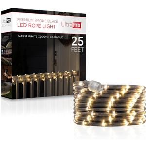 UltraPro LED Rope Lights, 25ft Premium Smoke Black Rope, Warm White Light 3000K, Indoor/Outdoor, Discreet, Elegant, Flexible, Linkable, Durable, Rope Lights Outdoor, 64621