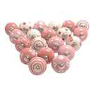 Craftintegration Cabinet Knobs and Pulls - Indian Vintage Pottery Ceramic Kitchen Cupboard Drawer Handle Interior Decor Furniture Hardware (Pink Flower, Pack of 12)