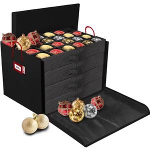 HOLDN' STORAGE Christmas Ornament Storage Box with Dividers, Stores Ornaments up to 96 of 3 Inch Large Christmas Ball Storage Containers with 4 Trays - Black