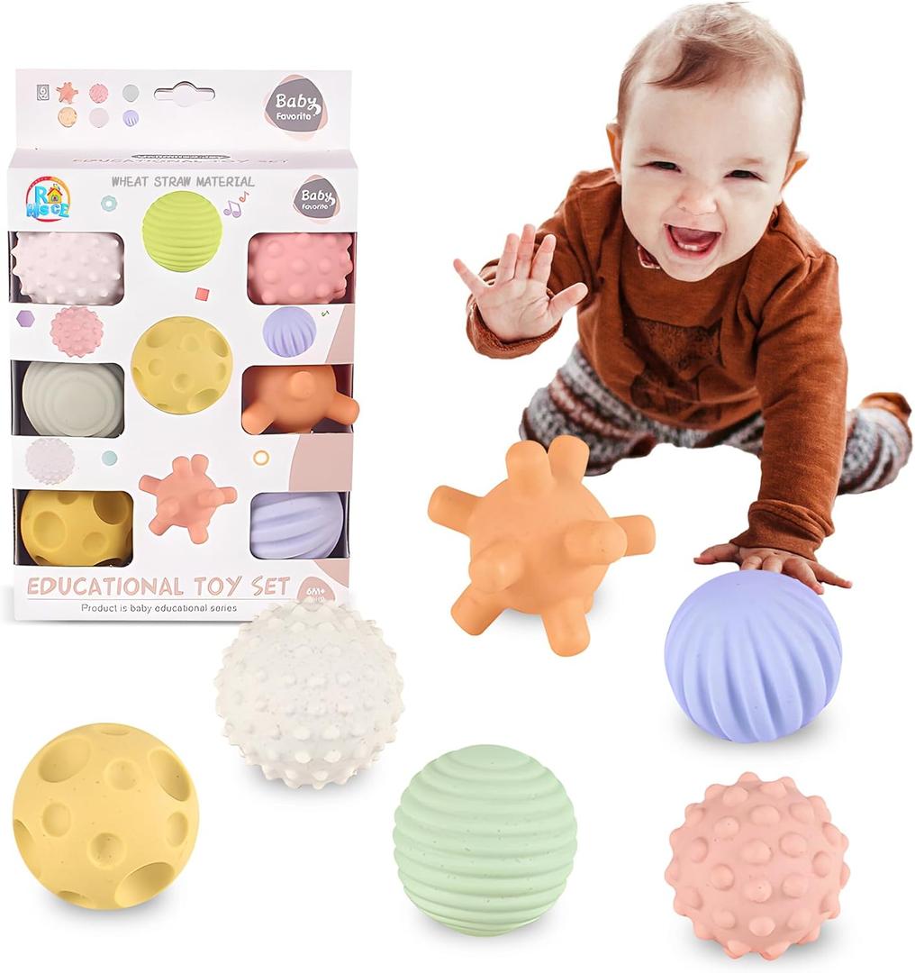 Sensory Balls for Babies,Ball for Toddlers 1-3, Soft & Textured Montessori Baby Toys 6 to 12 Months,Wheat Straw Soft Montessori Toys for Babies