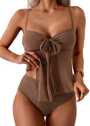 B2prity Womens Mesh Tankini Swimsuits Flowy Two Piece Bathing Suit V Neck Tie Knot Swim Top with High Waisted Bottom XL B2prity Womens Mesh Tankini Swimsuits Flowy Two Piece Bathing Suit V Neck Tie Knot Swim Top with High Waisted Bottom XL