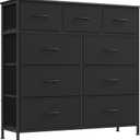 SONGMICS Dresser for Bedroom, Chest of Drawers, Steel, MDF, 9 Non-Woven Fabric Drawers, Storage Organizer Unit, Closet, Entryway, Ink Black and Ebony Black ULGS324B01S