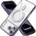 Doulings Magnetic Glitter Diamond for iPhone 12 Pro Case[Compatible with MagSafe] Sparkle Rhinestone Camera Lens Protector Plated,Crtstal Clear Slim Military Drop Shockproof Cover for Women,Purple