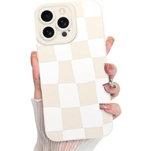 KANGHAR Compatible with iPhone 16 Pro Case, Silicone Checkered Cute Pattern, Camera Protection Soft Slim Phone Cover for Girls Women -White