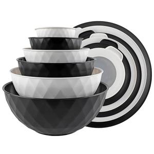 COOK WITH COLOR Mixing Bowls with Lids - 12 Piece Plastic Nesting Bowls Set includes 6 Prep Bowls and 6 Lids, Non Slip Bottom and Diamond Design - Microwave Safe (Mint)
