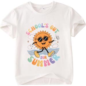 Kid Girls Schools Out for Summer Shirt School Graduation T-Shirt Summer Vacation Outfit Short Sleeve Tees Tops 7-12Y(White,10-11Y)