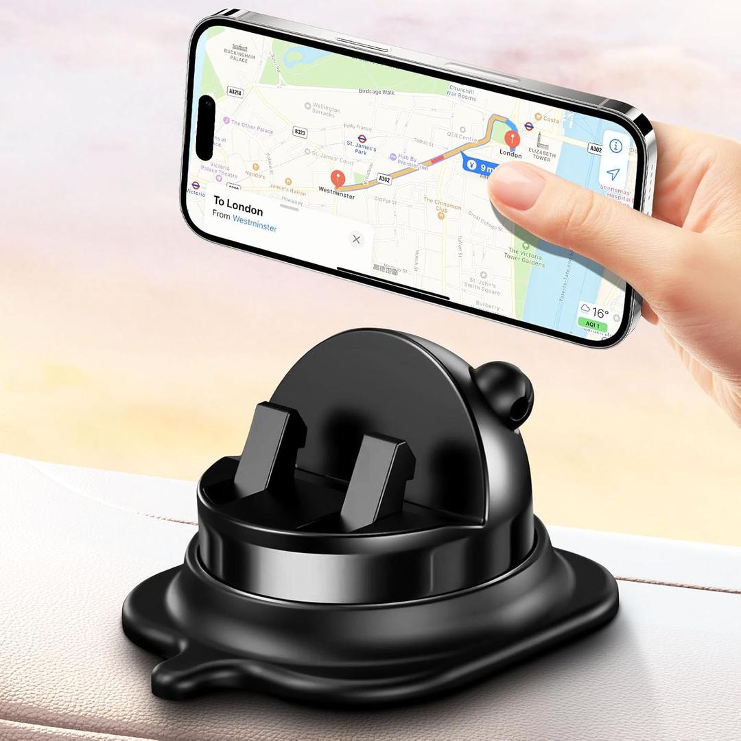 Car Phone Mount - 360 Rotatable Dashboard Phone Holder for iPhone, Samsung & All Smartphones | Quick Install, Non-Slip Silicone Grip | Universal Dashboard Car Accessories