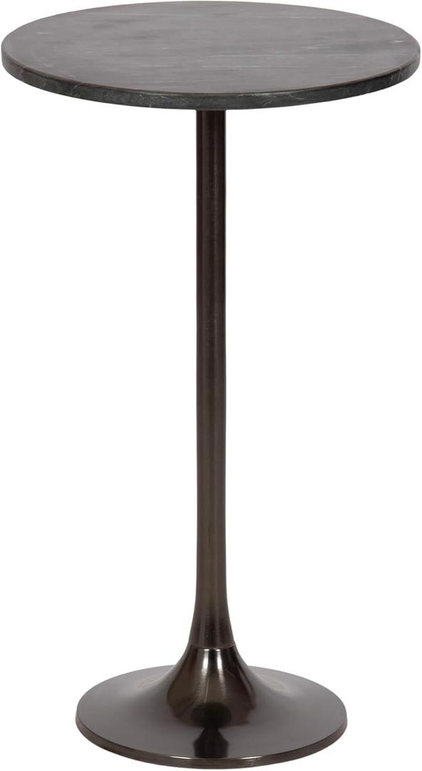 Kate and Laurel Baronet Glam Marble Round Side Table, 14 x 14 x 24, Black Marble and Gray Gunmetal, Marble Top Circle End Table for Use as a Bedroom Nightstand or Living Room Plant Stand Option