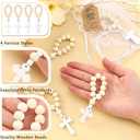 Supervitae 60 Pcs Easter Baptism Favors for Guests First Communion Gifts Include Adjustable Cross Heart Bracelet Wooden Rosary Thank You Card and White Mesh Bag for Christening Decorations Baby Shower