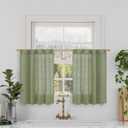 LAMIT Short Linen Window Curtains 30 Inches Long 2 Panels, Sage Green Semi Sheer Light Filtering Panels Back Tab and Rod Pocket Neutral Drapes for Basement/Small Windows, 34 x 30 Inch