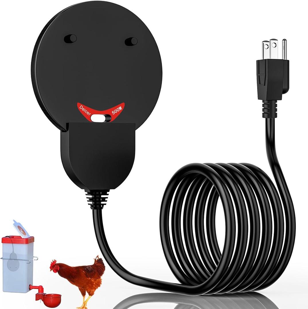 Submergible Chicken Waterer Heater, 250Watt Thermostatic Control Heated Chicken Waterer Deicer, Aluminum Aluminum Poultry Water Heater Mini Size Water De-icer for Duck Goose Bird Cow Horses Livestock