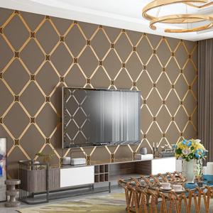 High-Grade Deerskin Velvet 3D Wallpaper Nordic Geometric Lines Modern Minimalist Vertical Stripes Living Room TV Background Non-Woven (Coffee Gold Wallpaper 98506)