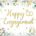 ZTHMOE Fabric 72x43inch Happy Engagement Backdrop She Said Yes Green Leaves Rose Diamond Champagne Background Wedding Bride to Be Party Decorations Photo Banner Booth