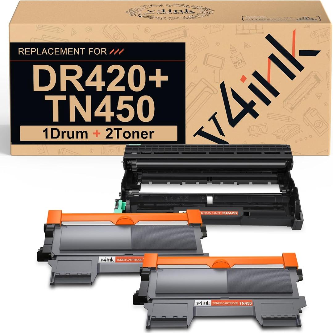 v4ink 3PK Compatible TN450 Toner and DR420 Drum Replacement for Brother TN450 TN420 Toner Cartridge DR420 Drum Set Black for HL-2270dw HL-2280dw HL-2230 HL-2240d MFC-7240 MFC-7360n MFC-7860dw Printer