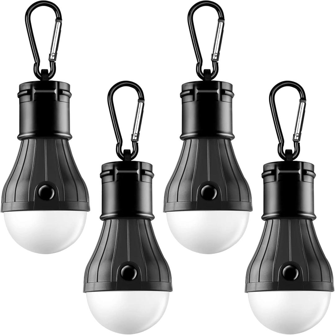 FLY2SKY Portable LED Tent Lamp Emergency Lights with Hook, Hurricane Bulb Lantern Equipment for Camping, Hiking, Backpacking, Fishing Outage, Multicolor, 4 Pack
