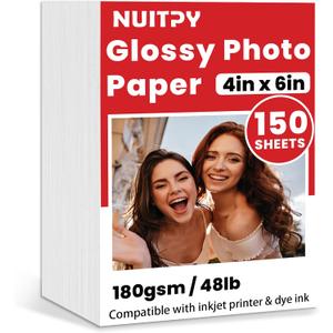 150 Sheets Glossy Photo Paper, 4in x 6in Inkjet Photo Printer Paper, Picture Paper for Photos, Calendars, Brochures, Cards, Menus(180gsm / 48lb)