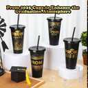 SiliFine 12 Set Graduation Prom 2026 Plastic Cups, 24oz Reusable Prom Plastic Tumblers Cup with Lids and Straws Graduation Party Dinnerware Supplies Bulk for Cold Drink (Black Gold)