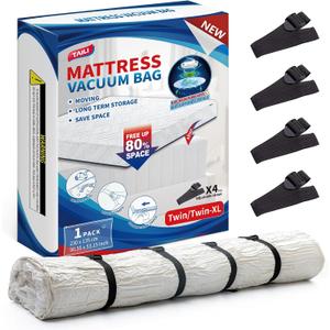 TAILI Mattress Vacuum Storage Bag, Mattress Vacuum Bag with 4 Straps, Sealable Bag for Memory Foam, Latex, Easy Moving, Transport and Storage, Twin/Twin-XL
