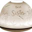 2 x Cello Porcelain Tealight Holder Dome - Best Sister Design with 3D Projection Image & Message Scented Unscented LED Candle Wax Warmer Love Gifts Ornament for Bedroom Home Birthday Present Dad Brother