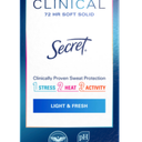 Secret Clinical Strength Antiperspirant Deodorant for Women, Free & Sensitive, 3X Stress Protection, 72hr Sweat & Odor Protection, PH Balancing Minerals, Invisible Solid, Unscented, 1.6 oz (Pack of 1)