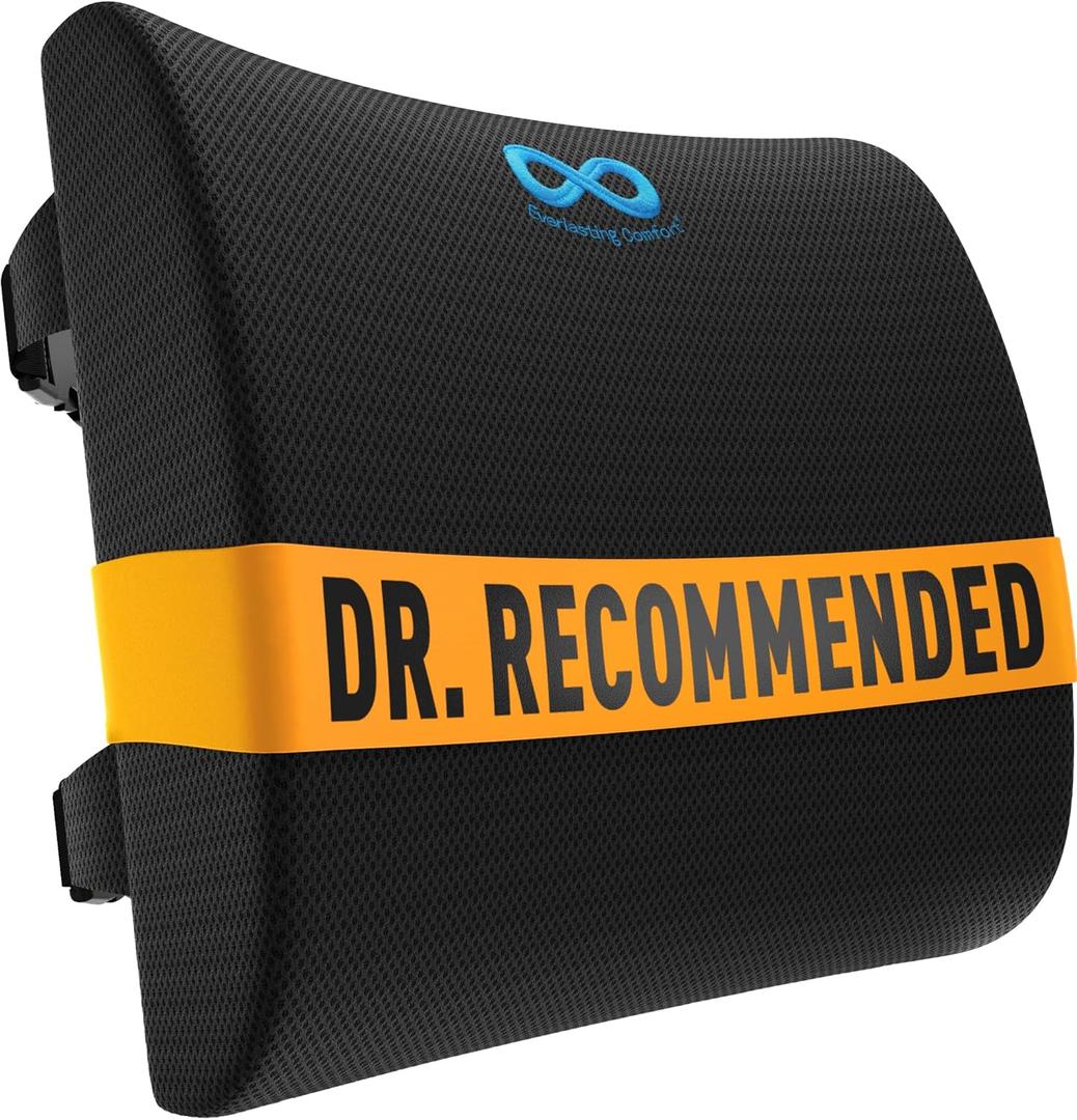 Everlasting Comfort The Original Lumbar Support Pillow for Office Chair - Improves Posture, Promotes Back Pain Relief - Superior Back Support for Gaming and Desk Chairs - Lumbar Pillow for Car, Couch (A. Black Mesh)