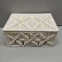Decorative Boho Storage Baskets with Lid Bohemian Macrame Jewelry Box Handmade Natural Cotton Rope Woven Bins Memory Keepsake Photo Makeup Organizer Shelf Container (Off White, Large)