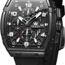 OLEVS Men Black Watch Big Face Dress Casual Original Waterproof Watch for Men Chronograph Silicon Band 