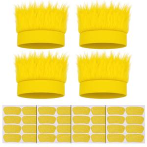 JATEBI 4 Pack Hairy Headband Crazy Hair Wigs with Stickers,Troll Hair Costume Accessories for Adults and Teens, Party Supplies Yellow