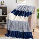 Homelike Moment Fleece Throw Blanket for Couch, Blue Soft Fluffy Blankets Throws, Fuzzy Cozy Plush Flannel Blanket for Sofa, Comfy Warm Lightweight Bed Blanket Striped (Navy Blue, 50x60IN)