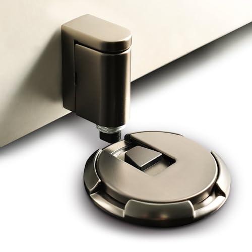 DOOROOM Windproof Door Stopper Indoor Heavy Duty Floor Door Stop Keep Door Open Mechanical No Drilling Door Stopper with Screws and 3M Adhesive, 2 Pack, Grey