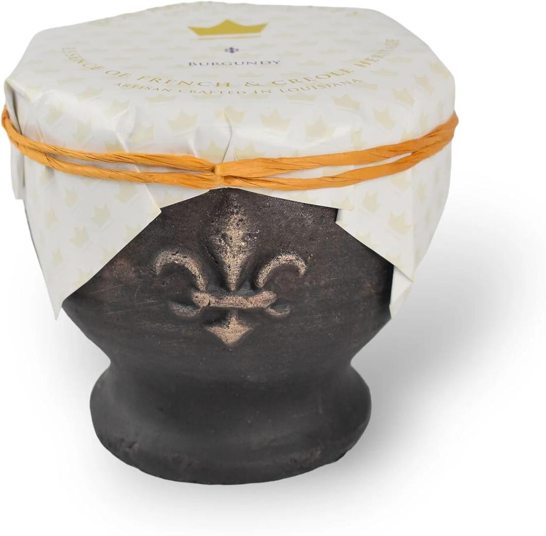 Classic Galvanized Fleur De Lis Medium Pedestal 13 Ounce Pottery/Wax Scented Votive Jar Candle for Home or Office, Queen of Bourbon
