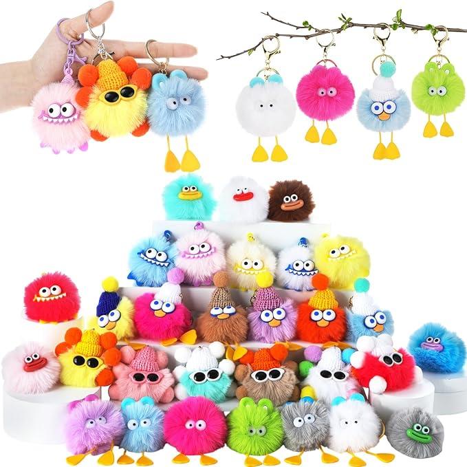 Equsion 30 Pcs Mini Cute Plush Keychain Bulk Christmas Gifts bulk Bag Purse Charm Christmas Stocking Stuffers Goodie Bag (Lovely)