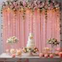 10x10ft Dusty Rose Tulle Backdrop Curtain with Lights String for Parites, Sheer Photo Backdrop Drapes for Wedding Baby Shower Bridal Shower Birthday Party Photo Shoot Background Decorations