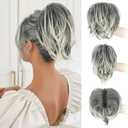 BOGSEA Claw Clip Ponytail Hair Extension - 8 Inch Short Ponytail DIY Bendable Wires Hair Piece for Women Synthetic Fake Pony Tails Daily Use -Grayish White