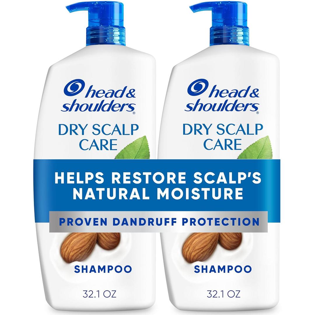 Head & Shoulders Anti-Dandruff Shampoo with 1% Pyrithione Zinc, Dry Scalp Care Shampoo Twin Pack, and Almond Oil for Itch and Dryness Relief, 32.1 fl oz Each
