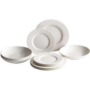 Villeroy & Boch Manufacture Rock Blanc 12-Piece Dinnerware Set, Service for 4, Dinner Plates, Salad Plates & Pasta Bowls, Premium Porcelain, Made in Germany, Matte White