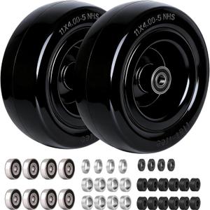 11x4.00-5 Zero Turn Flat Free Tires for Mower Front Tires,with Upgraded 3/4", 5/8" and 1/2" Bearing More Durable,11x4.00-5 Lawn Mower Tires,3.4"-5.8" Center Hub, Load 350lbs