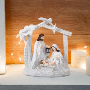 Alupssuc Nativity Set for Christmas Indoor Nativity Scene Decoration, Sculpted Hand Painted Nativity Figurines Scene with Manger, Nativity Figures Sets for Indoor Tabletop Decorations, White